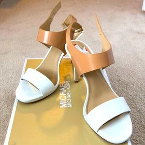 Michael Kors White/Suntan Strappy 3 in heels